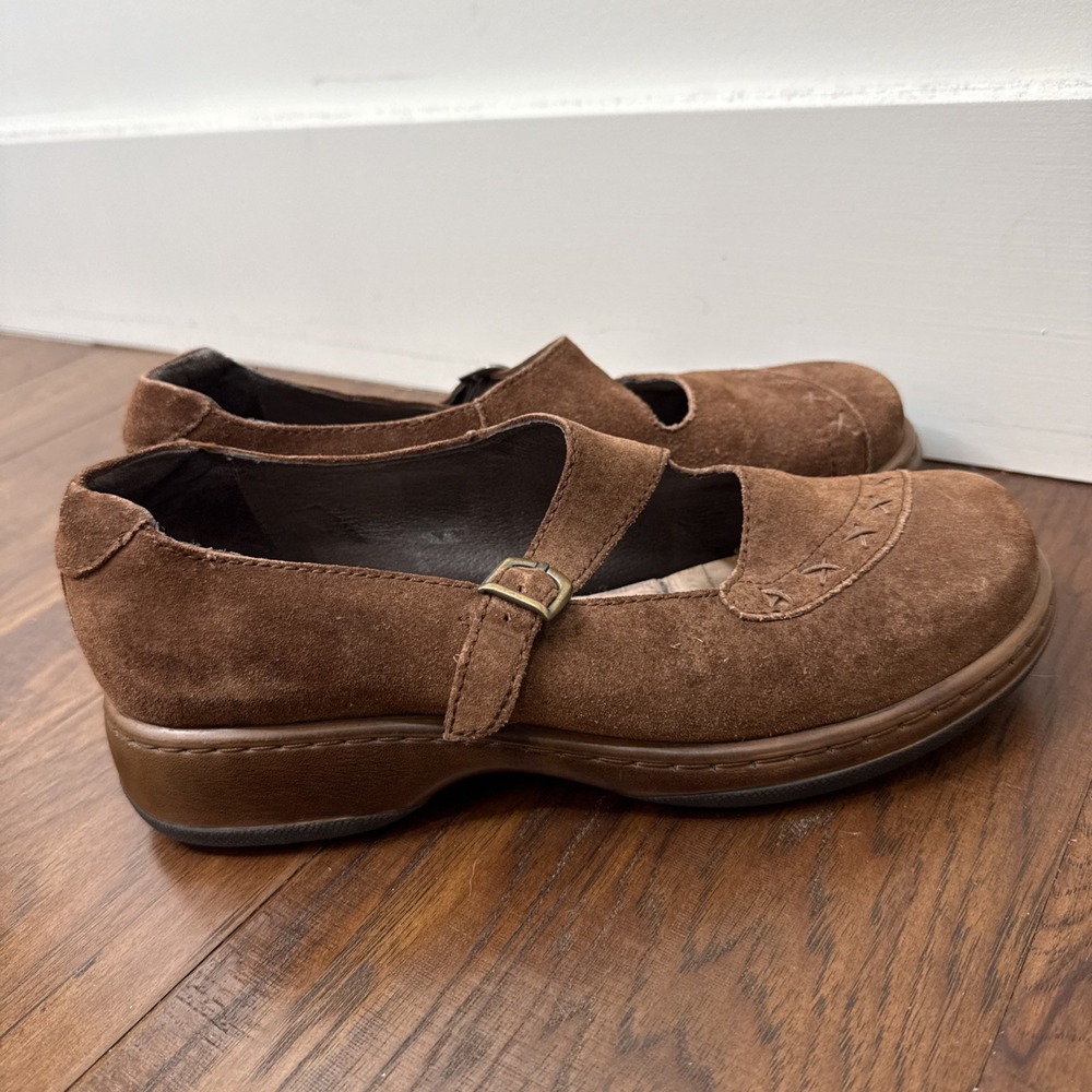 Dansko Mary Jane Fran Shoes Chocolate Brown Suede Leather Buckle Women's 10 40